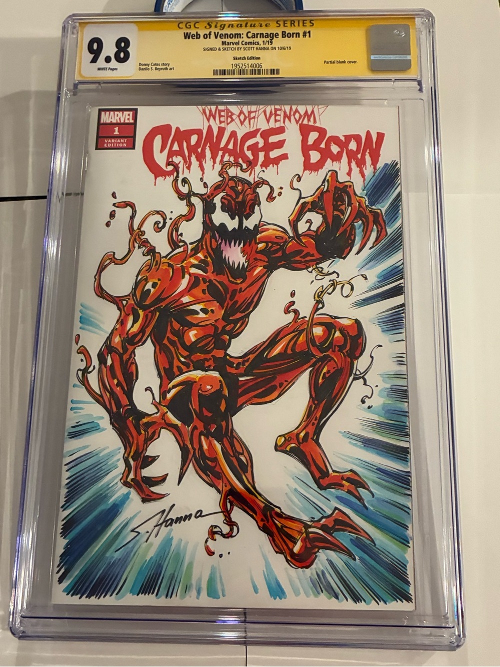 Web of Venom Carnage Born 1 CGC 9.8 SS Scott Hanna Original Carnage Sketch